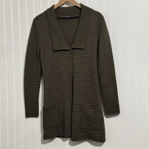 GIESSO‎ 70% Wool Blend Ribbed Long Coatigan Shawl Collar Cardigan Sweater 3 M/L